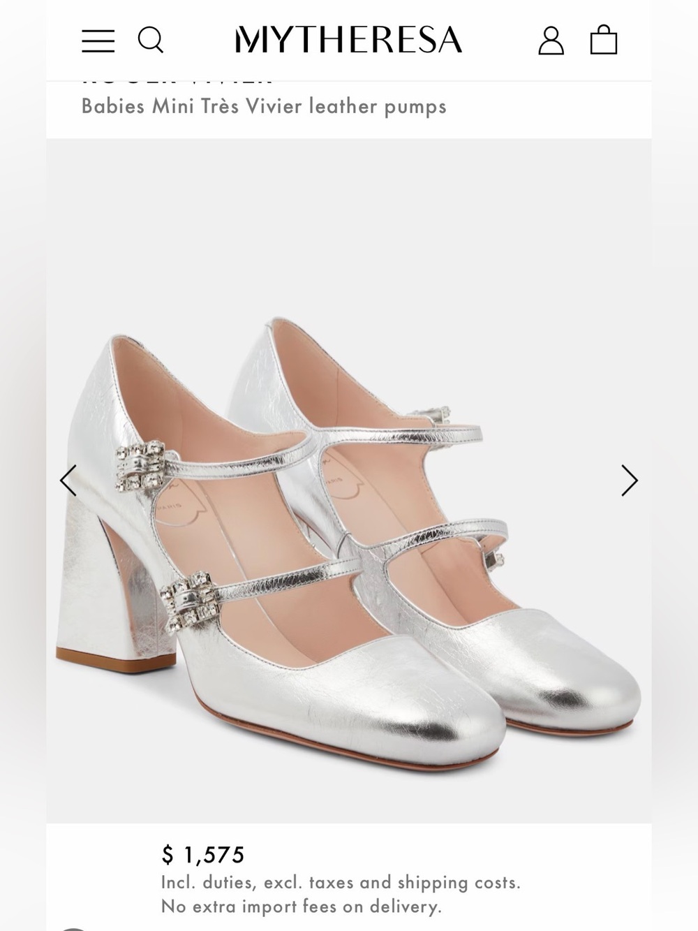 Roger Vivier Metallic Silver Mary Jane Block Heels - Made in Italy
